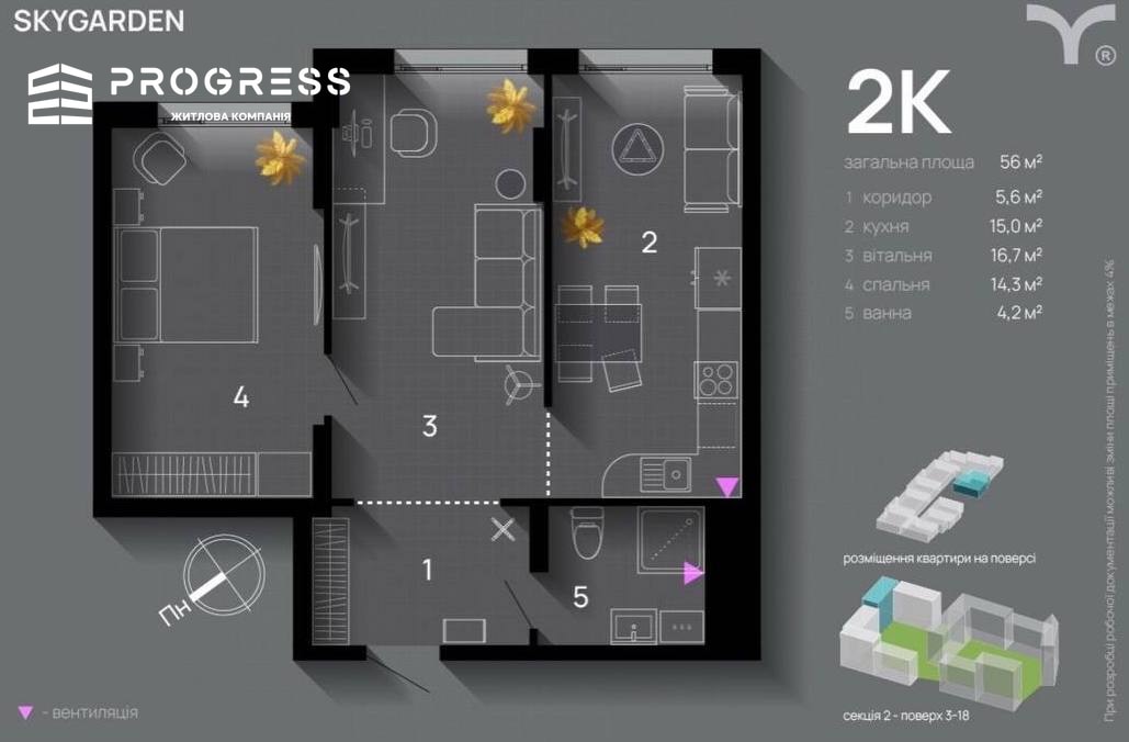 2 кімнатна Квартира в SKYGARDEN 2