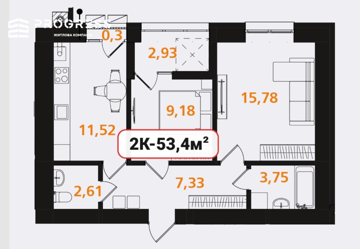 Sale of a 2-room apartment in the Opryshivska Sloboda residential complex - 2