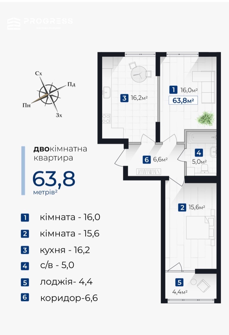 Sale of a 2‑room apartment in the “Senat” residential complex, Hotkevych district. - 2